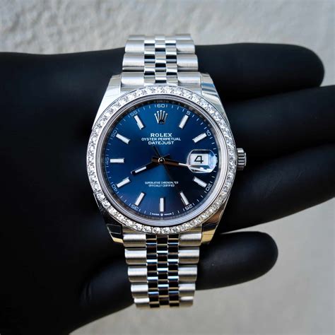 rolex stainless mid size date-just blue dial with diamonds|rolex datejust 41 oyster.